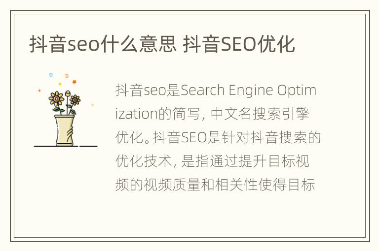 抖音seo什么意思 抖音SEO优化