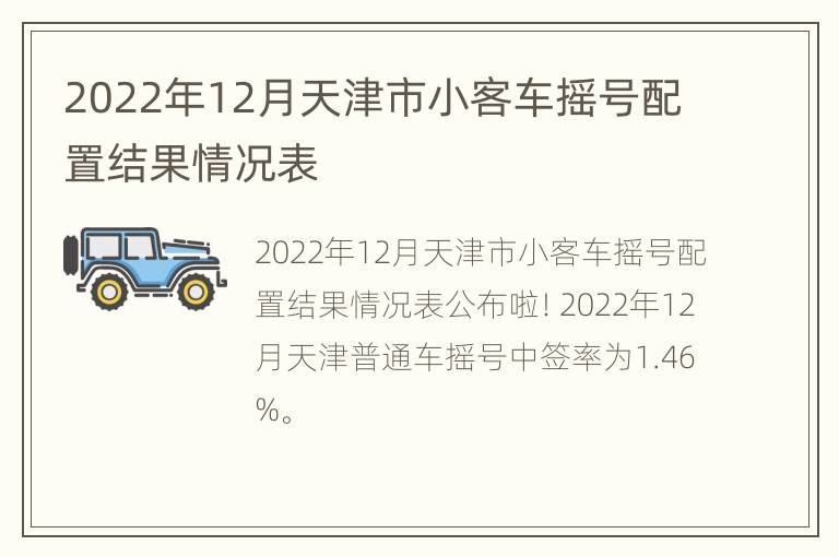 2022年12月天津市小客车摇号配置结果情况表