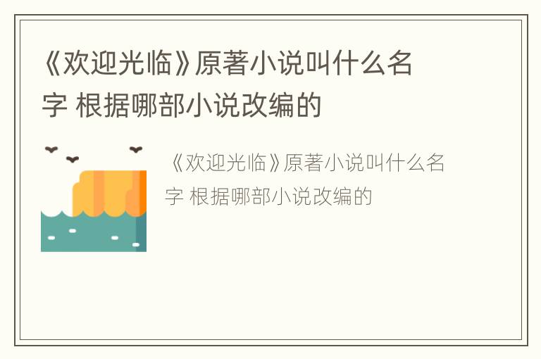 《欢迎光临》原著小说叫什么名字 根据哪部小说改编的