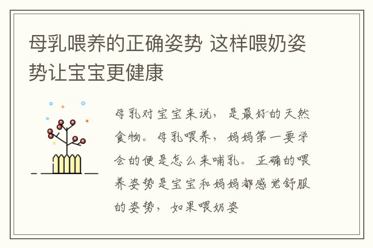 母乳喂养的正确姿势 这样喂奶姿势让宝宝更健康