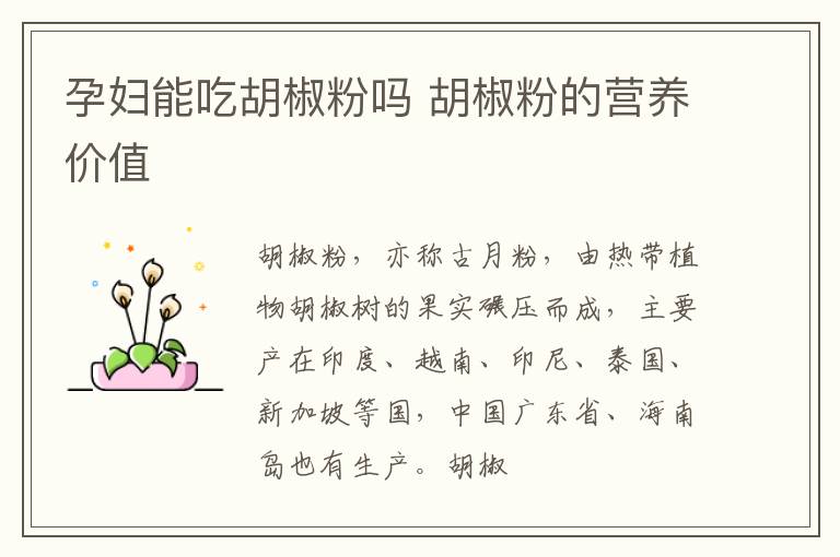 孕妇能吃胡椒粉吗 胡椒粉的营养价值