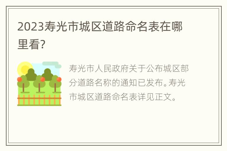 2023寿光市城区道路命名表在哪里看？