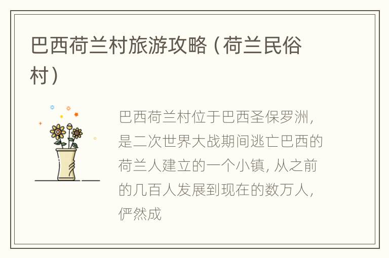 巴西荷兰村旅游攻略（荷兰民俗村）