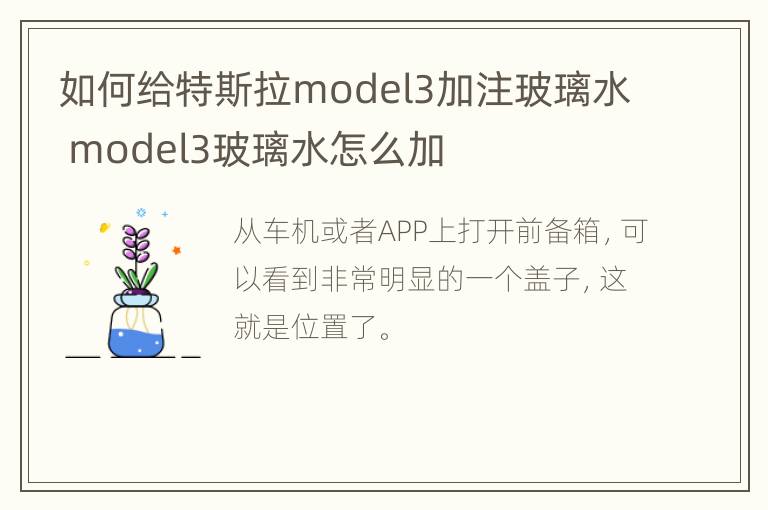 如何给特斯拉model3加注玻璃水 model3玻璃水怎么加