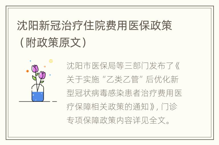 沈阳新冠治疗住院费用医保政策（附政策原文）
