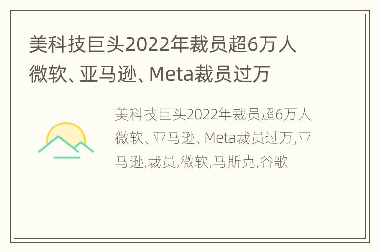 美科技巨头2022年裁员超6万人 微软、亚马逊、Meta裁员过万