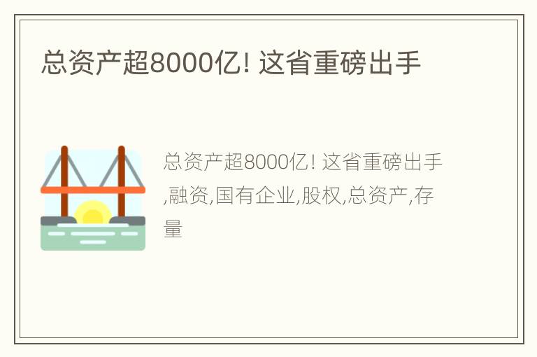 总资产超8000亿！这省重磅出手