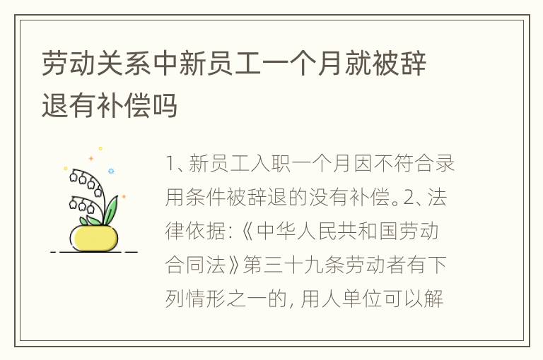 劳动关系中新员工一个月就被辞退有补偿吗