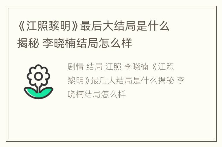 《江照黎明》最后大结局是什么揭秘 李晓楠结局怎么样