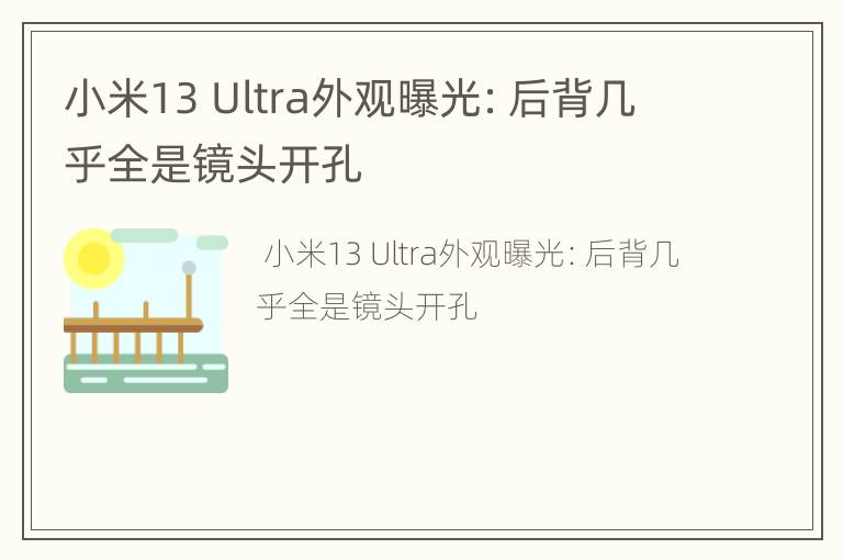 小米13 Ultra外观曝光：后背几乎全是镜头开孔