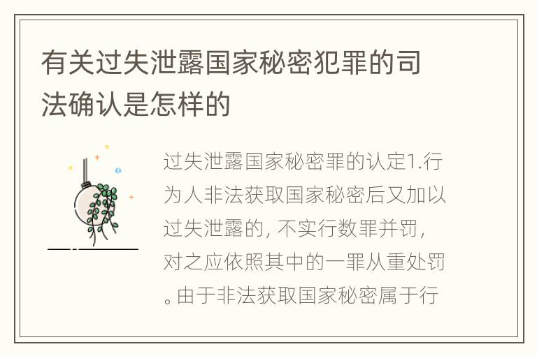 有关过失泄露国家秘密犯罪的司法确认是怎样的