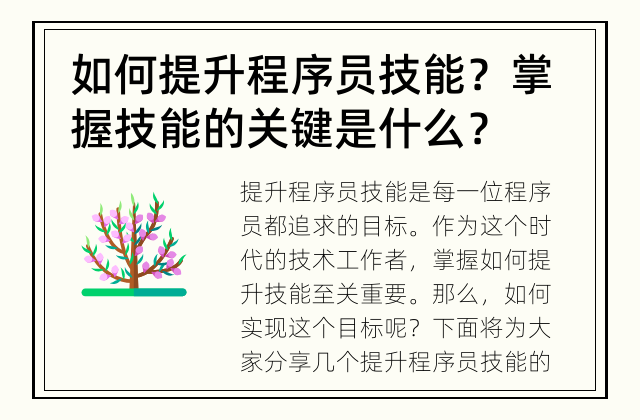 如何提升程序员技能？ 掌握技能的关键是什么？