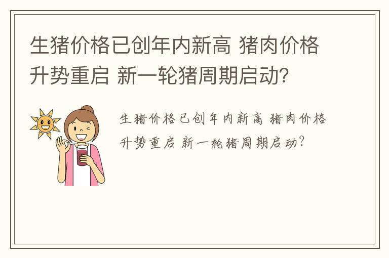 生猪价格已创年内新高 猪肉价格升势重启 新一轮猪周期启动？