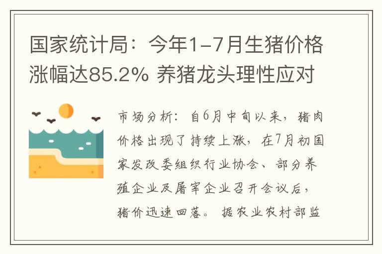 国家统计局：今年1-7月生猪价格涨幅达85.2% 养猪龙头理性应对猪价