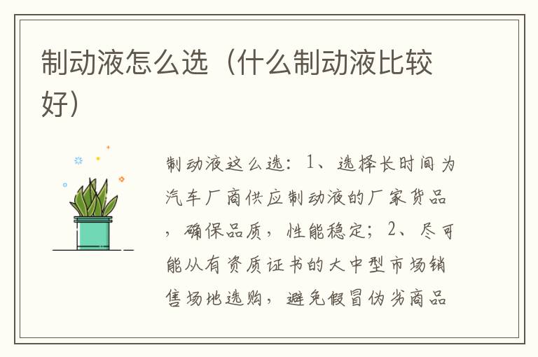 制动液怎么选（什么制动液比较好）