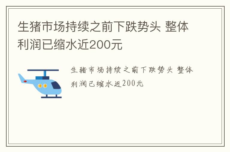 生猪市场持续之前下跌势头 整体利润已缩水近200元