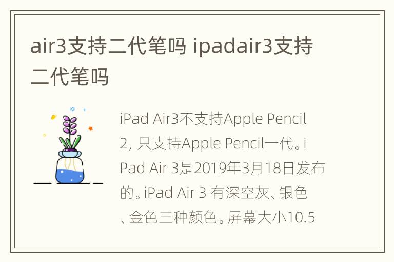 air3支持二代笔吗 ipadair3支持二代笔吗