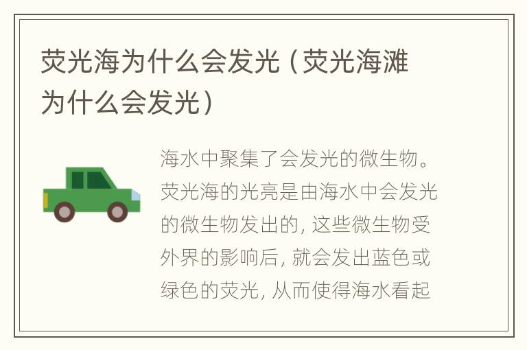 荧光海为什么会发光（荧光海滩为什么会发光）