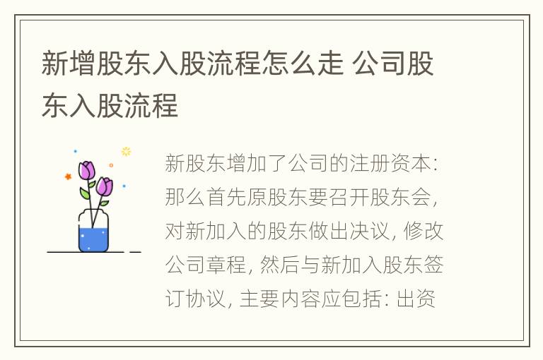新增股东入股流程怎么走 公司股东入股流程