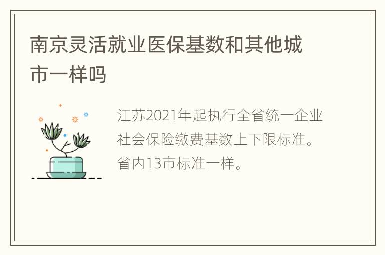 南京灵活就业医保基数和其他城市一样吗
