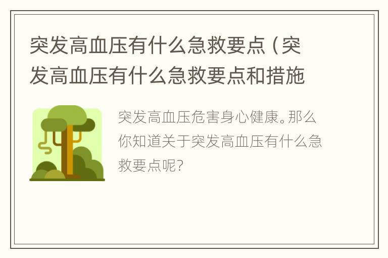 突发高血压有什么急救要点（突发高血压有什么急救要点和措施）