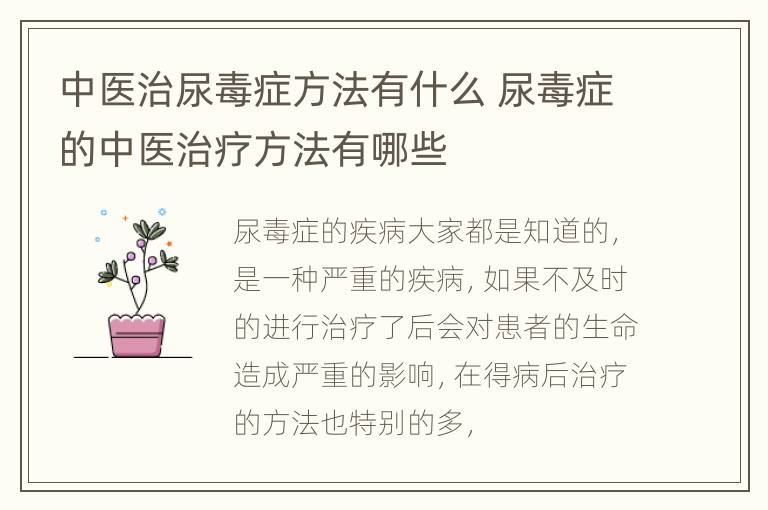 中医治尿毒症方法有什么 尿毒症的中医治疗方法有哪些