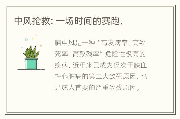 中风抢救：一场时间的赛跑，
