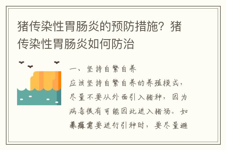 猪传染性胃肠炎的预防措施？猪传染性胃肠炎如何防治