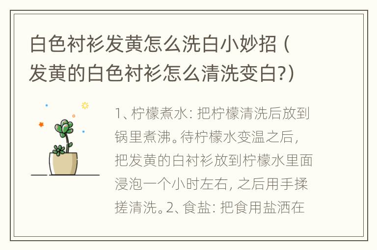 白色衬衫发黄怎么洗白小妙招（发黄的白色衬衫怎么清洗变白?）
