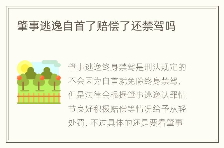 肇事逃逸自首了赔偿了还禁驾吗