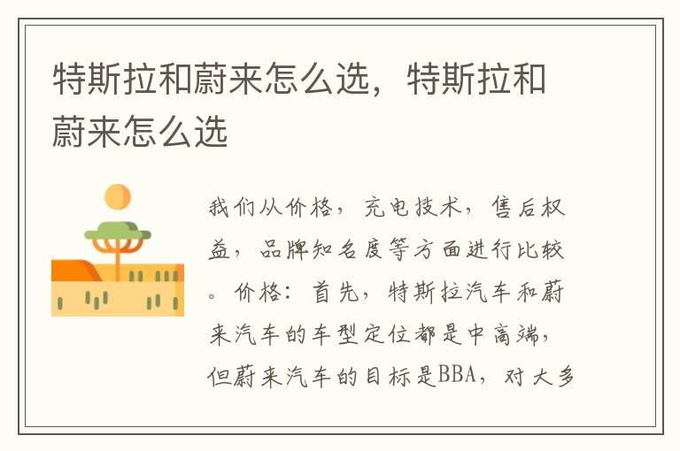 特斯拉和蔚来怎么选，特斯拉和蔚来怎么选