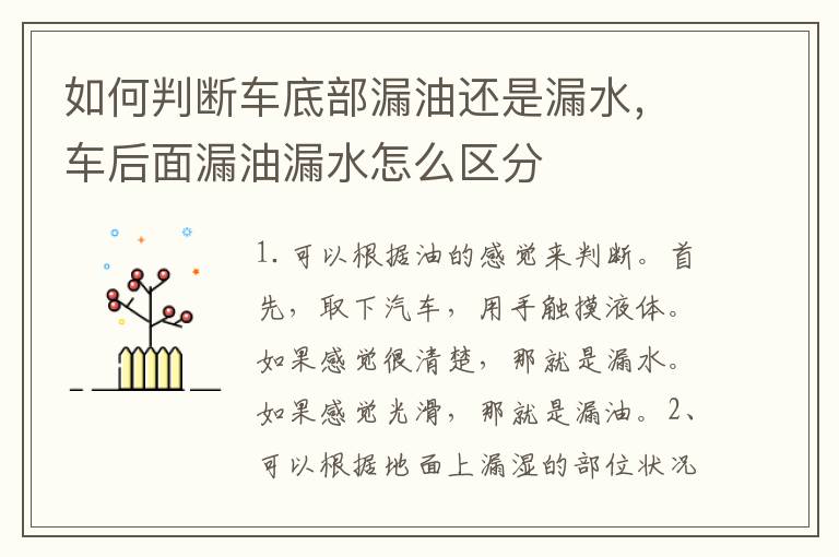如何判断车底部漏油还是漏水，车后面漏油漏水怎么区分