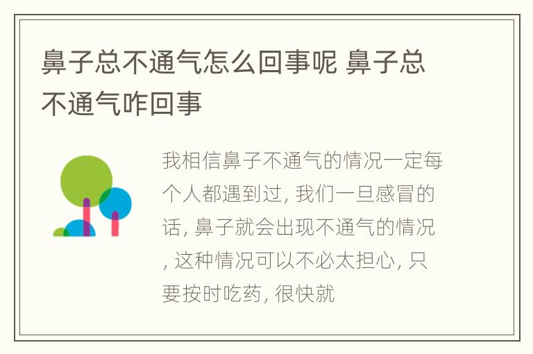 鼻子总不通气怎么回事呢 鼻子总不通气咋回事