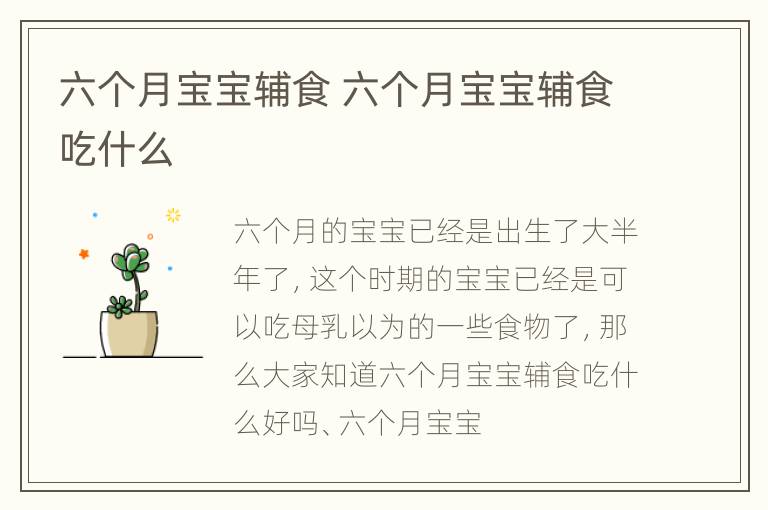 六个月宝宝辅食 六个月宝宝辅食吃什么