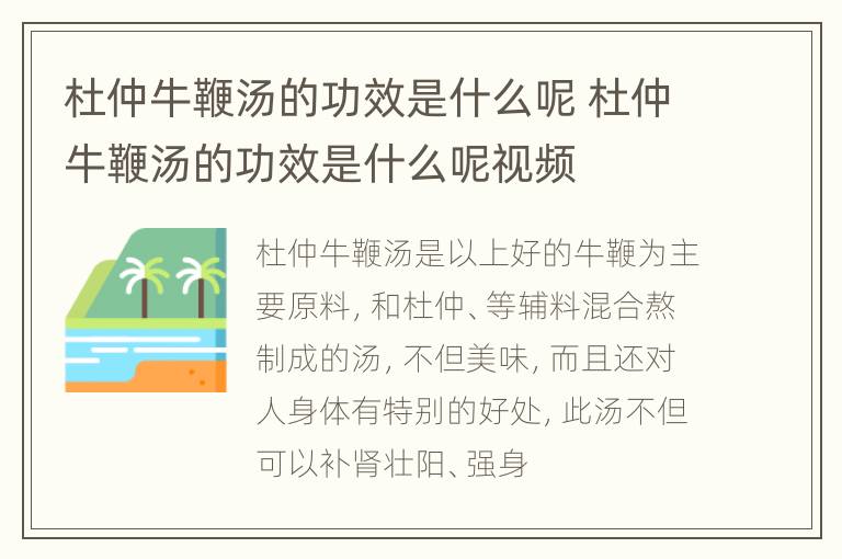杜仲牛鞭汤的功效是什么呢 杜仲牛鞭汤的功效是什么呢视频