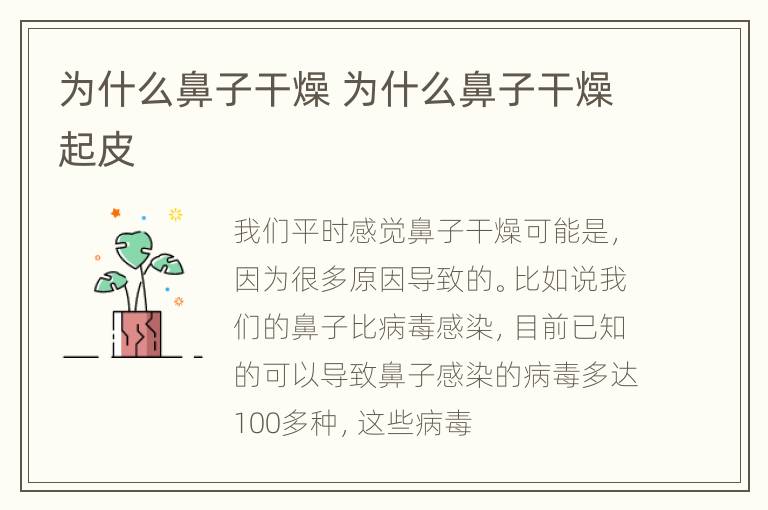 为什么鼻子干燥 为什么鼻子干燥起皮
