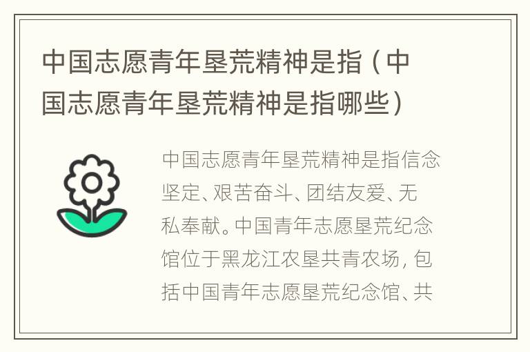 中国志愿青年垦荒精神是指（中国志愿青年垦荒精神是指哪些）