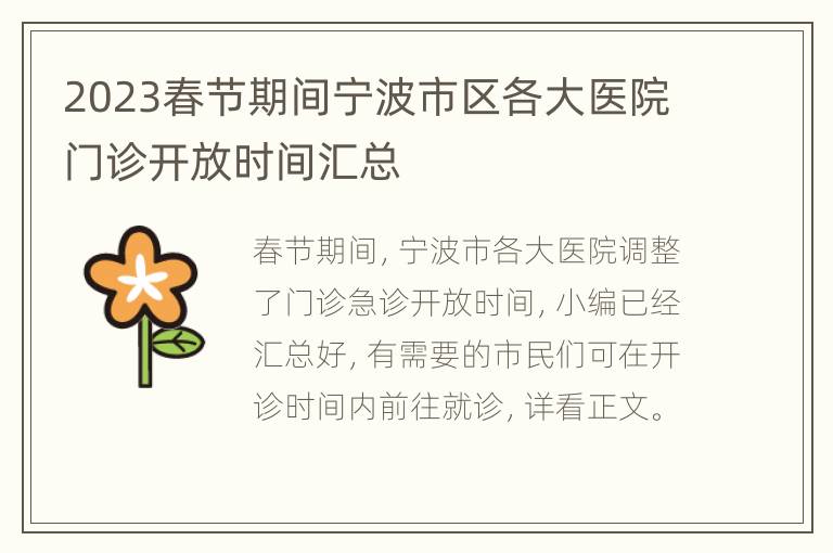 2023春节期间宁波市区各大医院门诊开放时间汇总