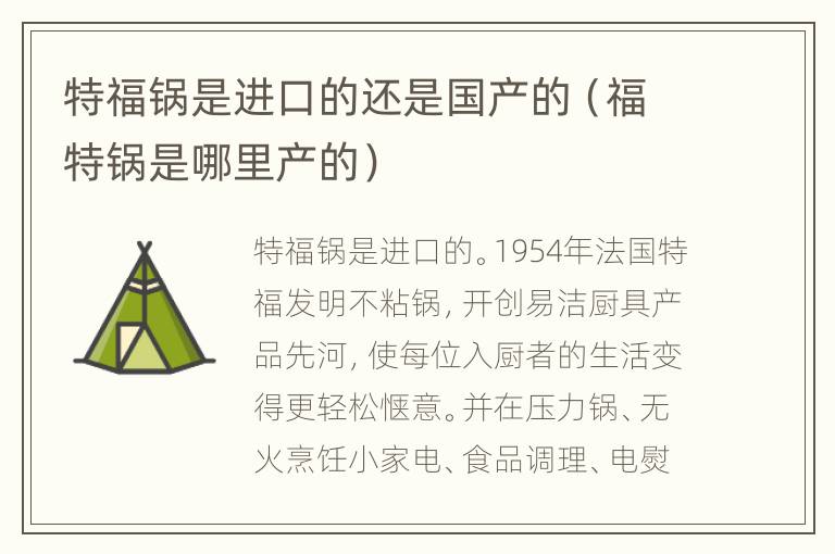 特福锅是进口的还是国产的（福特锅是哪里产的）