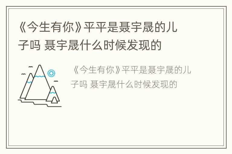 《今生有你》平平是聂宇晟的儿子吗 聂宇晟什么时候发现的