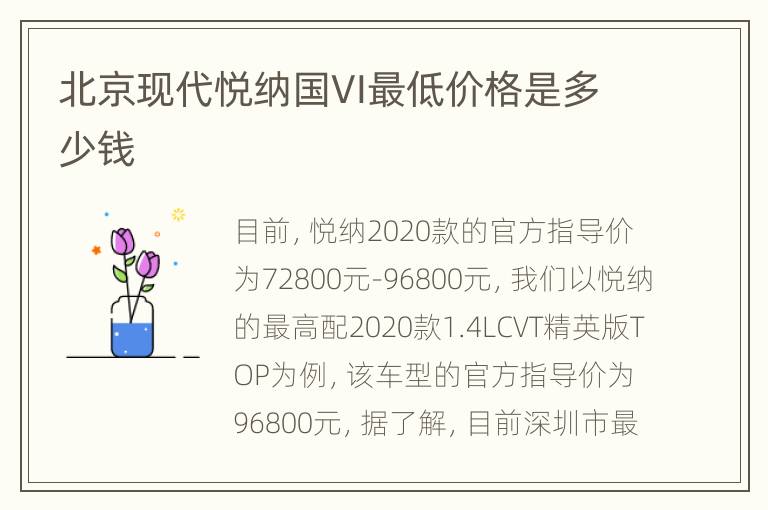 北京现代悦纳国VI最低价格是多少钱