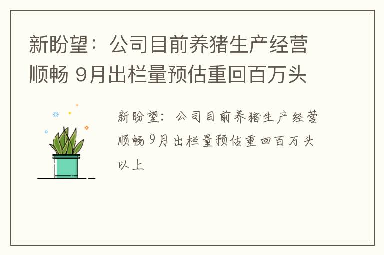 新盼望：公司目前养猪生产经营顺畅 9月出栏量预估重回百万头以上