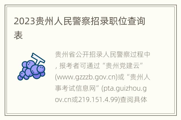 2023贵州人民警察招录职位查询表