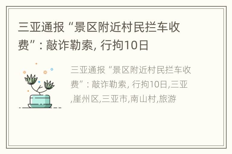 三亚通报“景区附近村民拦车收费”：敲诈勒索，行拘10日