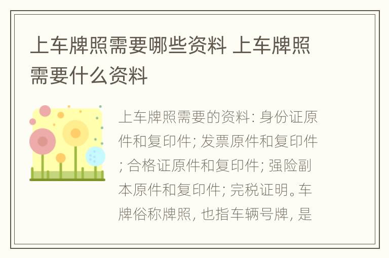 上车牌照需要哪些资料 上车牌照需要什么资料