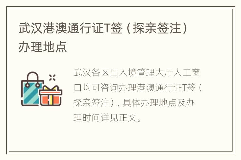 武汉港澳通行证T签（探亲签注）办理地点