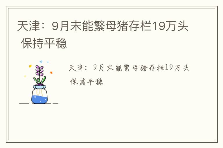 天津：9月末能繁母猪存栏19万头 保持平稳