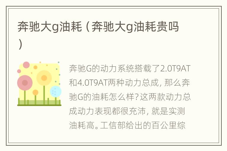 奔驰大g油耗（奔驰大g油耗贵吗）