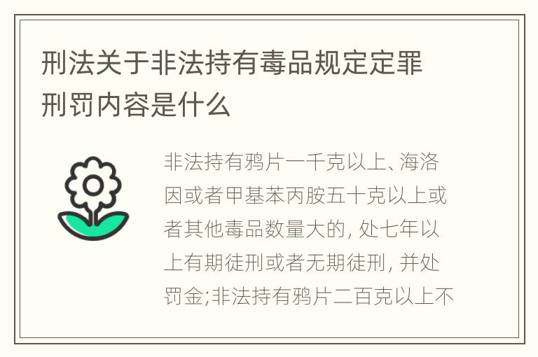 刑法关于非法持有毒品规定定罪刑罚内容是什么