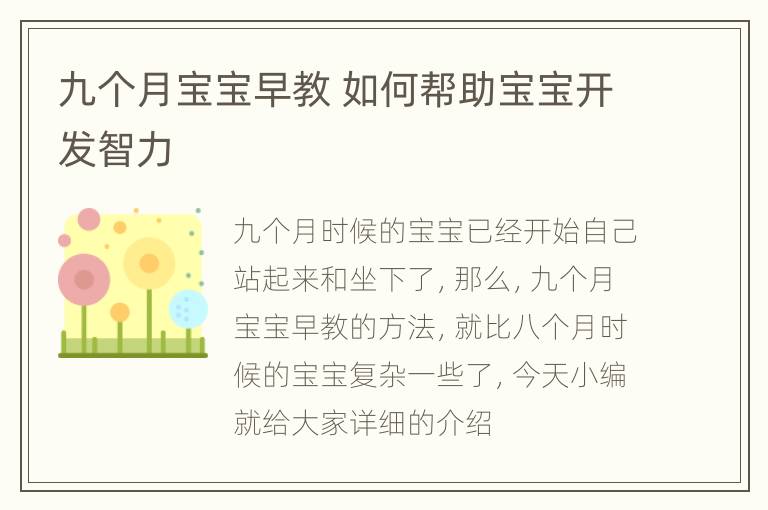 九个月宝宝早教 如何帮助宝宝开发智力